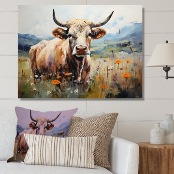 Cow In Pastel Fields - Cow Bedroom Wall Art